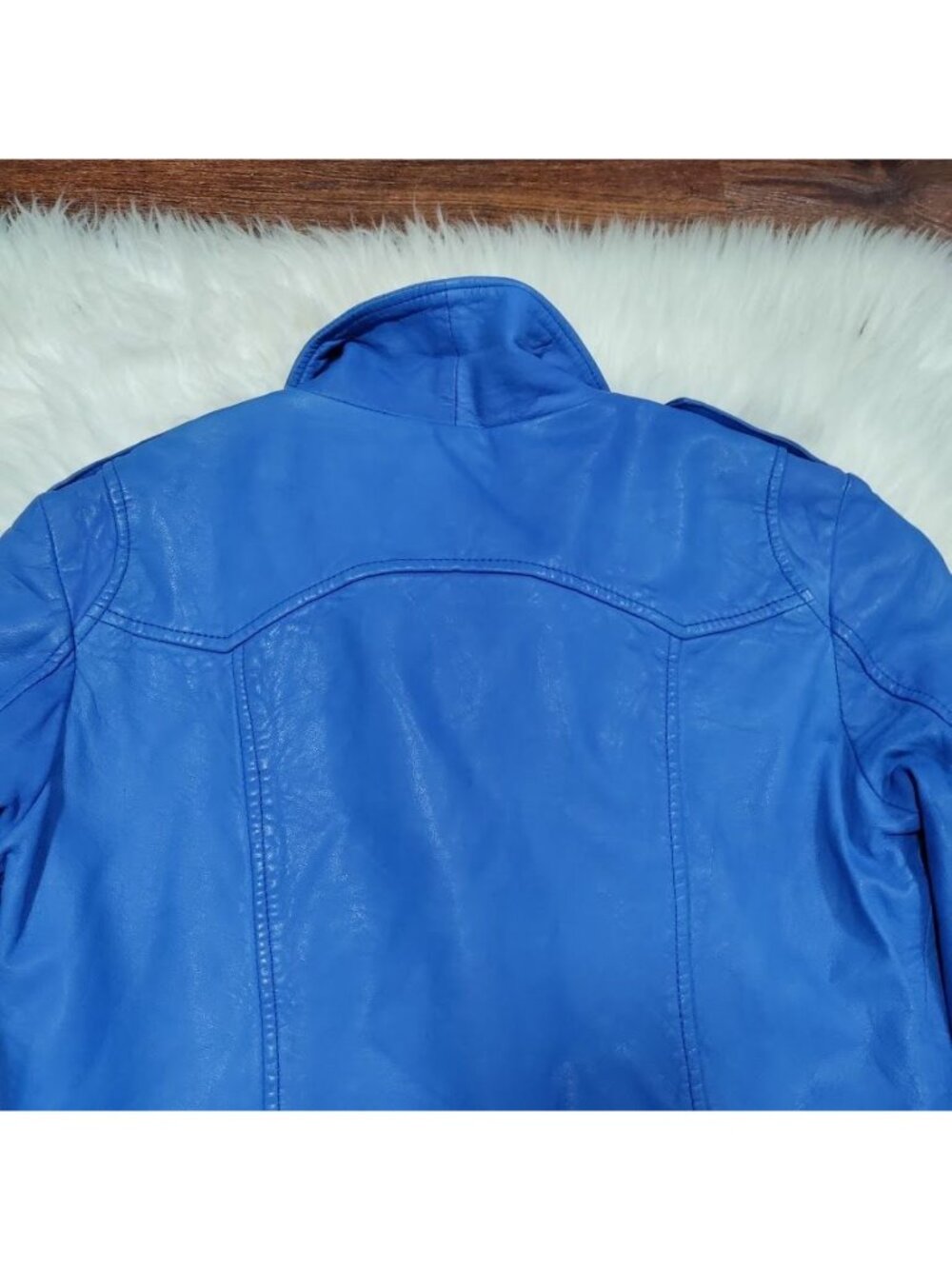 Doma Womens Blue Leather Moto Jacket XS With Zipper Details & Asymmetrical Front - Picture 13 of 15